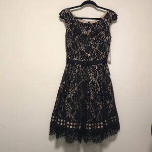 Eliza J black lace dress NEW w tags pockets & belt